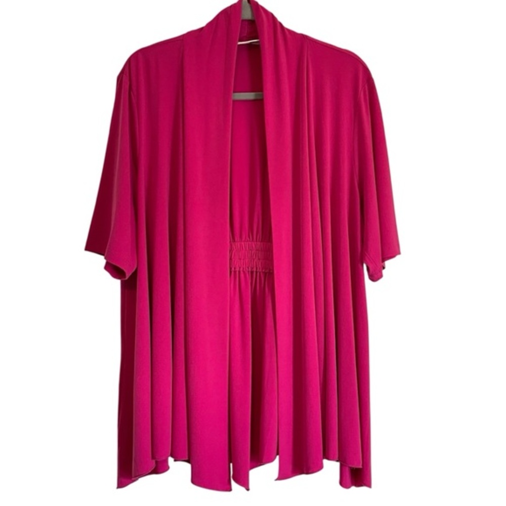 Susan Graver Women’s Liquid Knit Short Sleeve Open Front Cardigan, Large